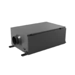 3D render of Fengxing FXR-200 ceiling concealed refrigerative dehumidifier, single round air duct outlet, with mounting brackets for hidden ceiling installation for large warehouse, factory workshop and commercial storage