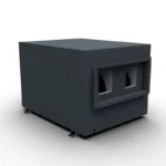Front view 3D render of Fengxing FXR-240 high airflow ceiling hidden dehumidifier, front dual square air outlet structure, ultra large daily dehumidification capacity for commercial storage and production workshop