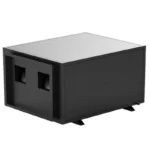 3D render of Fengxing FXR-480 heavy-duty ceiling concealed refrigerative dehumidifier, side view with dual square air outlet and fixed hanging brackets, designed for large warehouse, factory, indoor swimming pool and agricultural greenhouse for large space humidity control