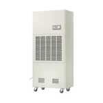 Right oblique side 3D render of Fengxing FXRI-168 wheeled floor standing industrial dehumidifier, vertical movable cabinet with top digital control panel and 4 heavy-duty universal casters, medium-large dehumidification capacity for medium-sized processing workshops, commercial swimming pools and medium industrial storage warehouses