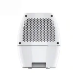 Whole body side shot of FXRH-250ml mini refrigerative dehumidifier, elegant oval white appearance, lightweight portable small moisture remover for home use