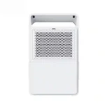 Back view of FXRH-450ml small refrigerative home dehumidifier, large perforated air inlet panel, integrated portable handle on top, easy to move for home moisture absorption