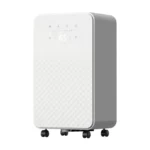 FXRH series 10-12L portable refrigerative home dehumidifier style 11, diamond texture front panel, hidden touch control buttons, digital humidity display, four movable wheels, 10-12L daily dehumidification capacity, OEM custom brand logo available