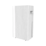 Side shot of FXRH series 10-12L vertical stripe refrigerative dehumidifier style 2, simple slim white body, side handle and pull-out water tank slot, ultra quiet for bedroom use, OEM private mold support